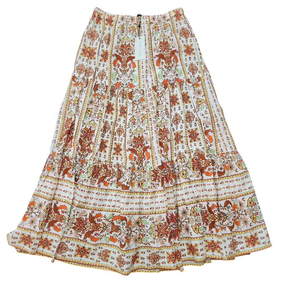 NWT Cara Cara Melanie Skirt Egret Striped Emblem Size Large